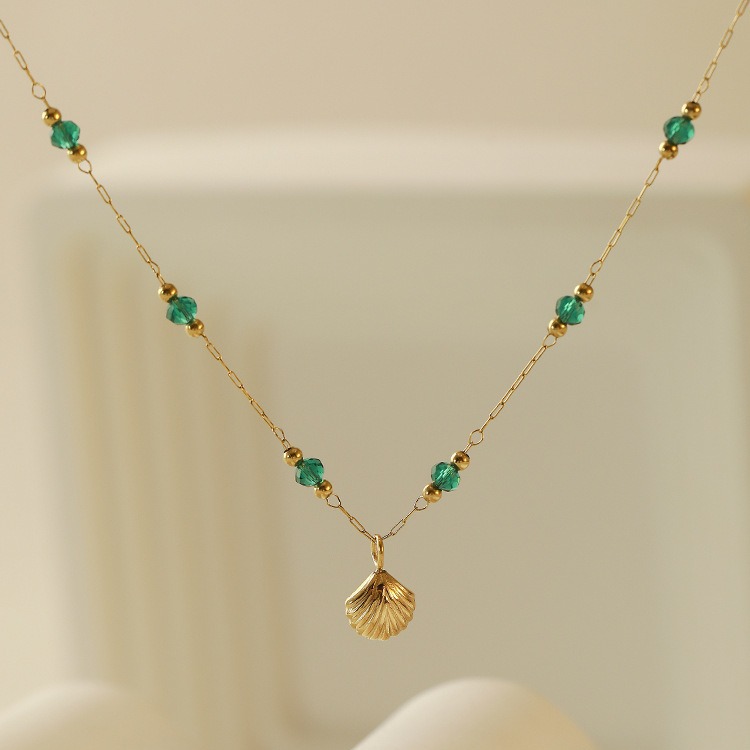 Wenjian tobillar conchas de moda femenina nicho de diseño K oro chapado 2024 nuevo verano acero titanio moda esmeralda perlas