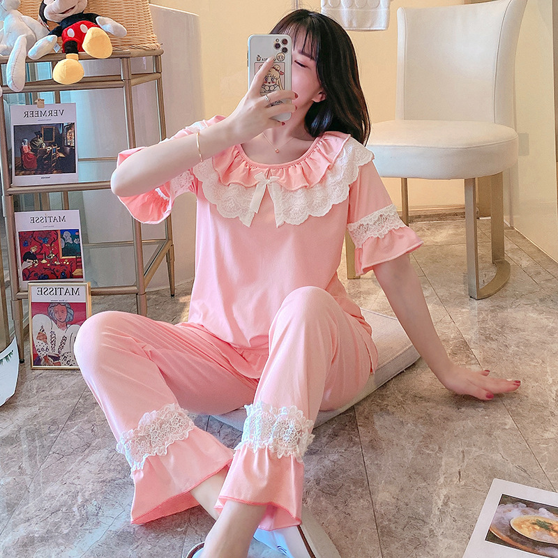 Summer Pajamas Women's Short-sleeved Princess Style 2023 New Thin Student Cardigan Sweet Home Clothes Pajamas suit
