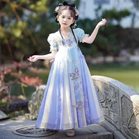 Облегчение детской одежды Hanfu Girls супер сказочная летняя тонкая старинная девушка в старинном стиле Тан детская одежда летняя юбка оптом