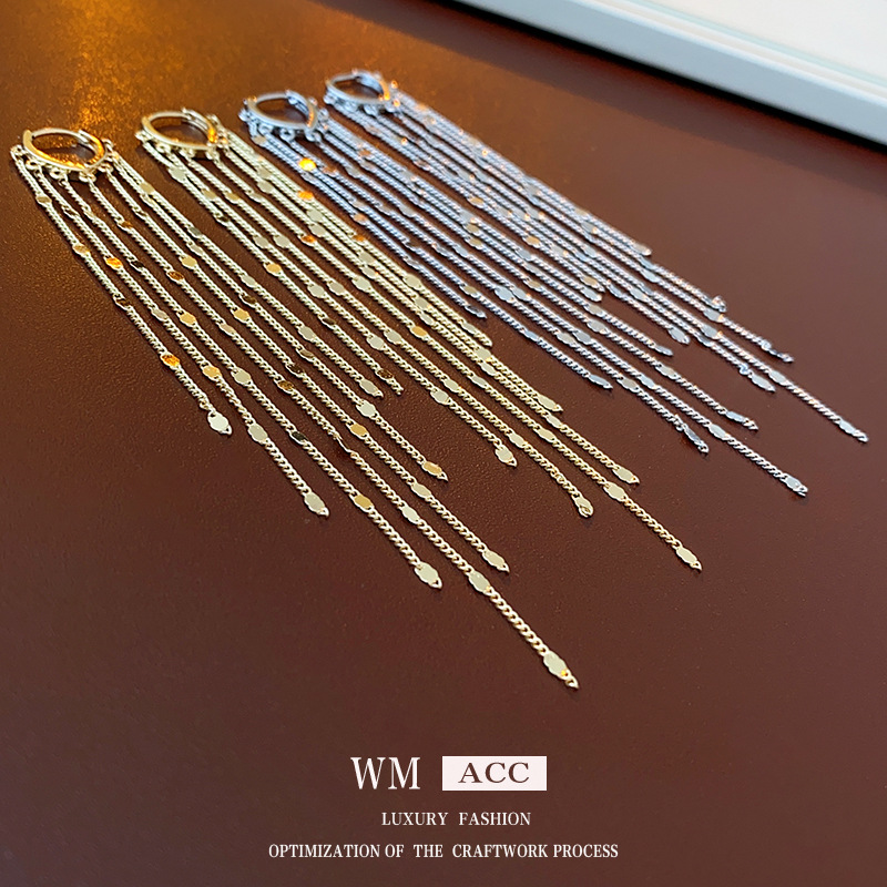 Cadena de lentejuelas de metal borla hebilla del oído europeo y americano estilo frío pendientes de metal moda pendientes personalizados para las mujeres al por mayor