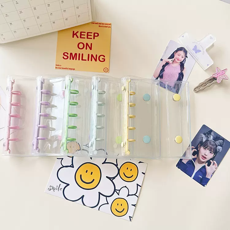 M5透明彩色活页手账本5孔糖果色三折活页小本子简约diy笔记本可爱