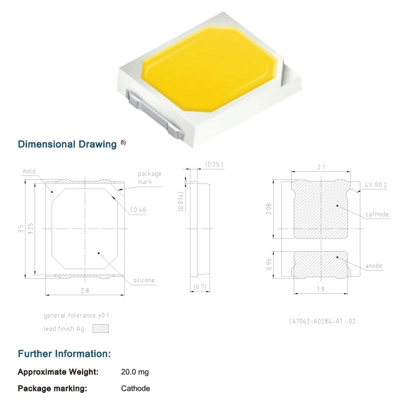 Osram, подлинный световой источник LED, 9В, 1Вт, 2835 элементов