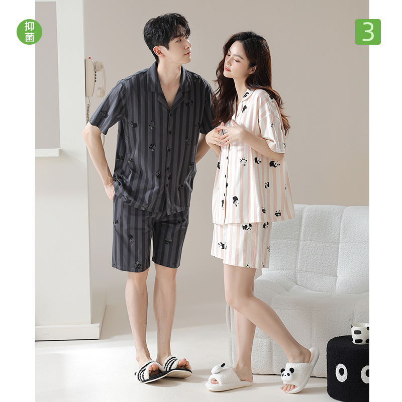 [Antibacterial Xinjiang cotton] Spring and summer cotton short-sleeved couple pajamas women's panda thin men's homewear suit
