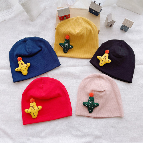Single layer trendy spring and autumn baby hat Korean style cotton children's pullover solid color thin knitted baby hat