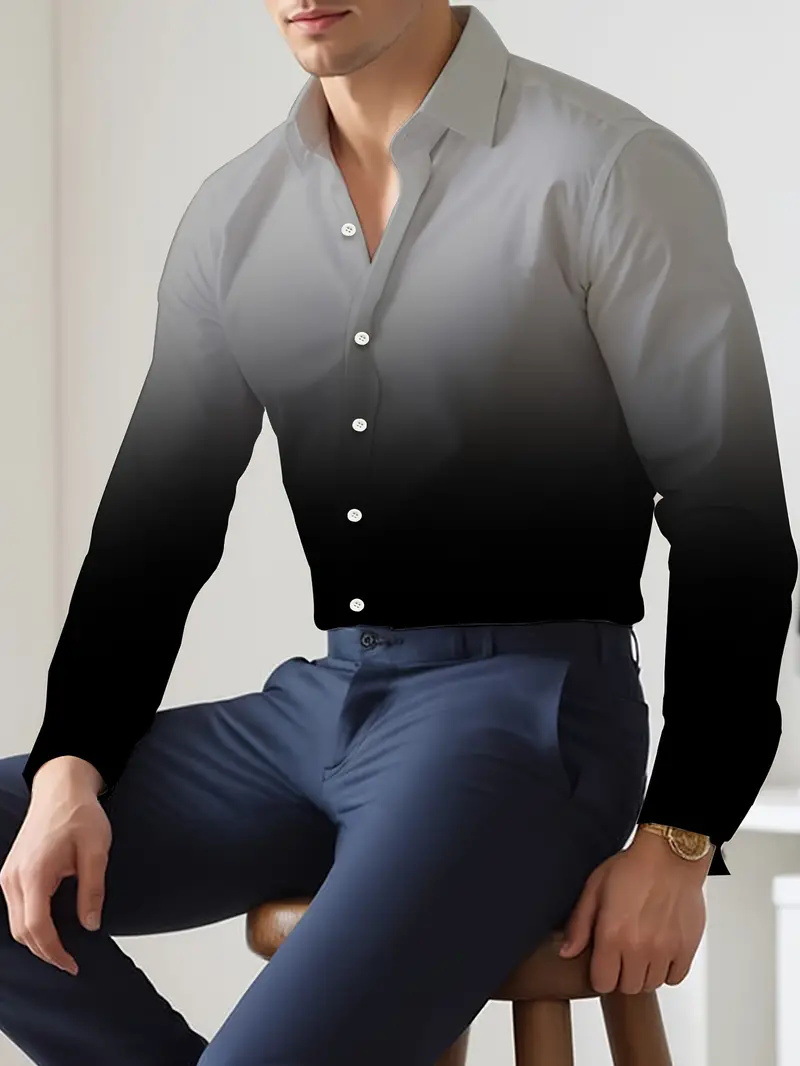 Hombres europeos y americanos 2024 nueva moda suelta degradada camisa de manga larga top se puede usar afuera MB12