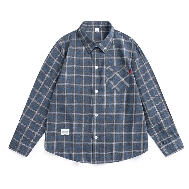 Новый 2025 Весенний и Осенний Японский Ретро Мужская Рубашка с отворотом в клетку Мужская повседневная рубашка с длинными рукавами