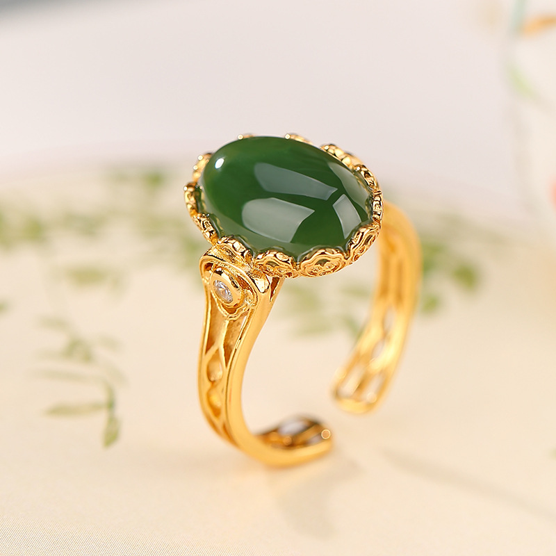 Nhẫn bạc S925 mạ vàng phong cách cổ điển họa tiết Ruyi — Kiểu mạ bạch kim