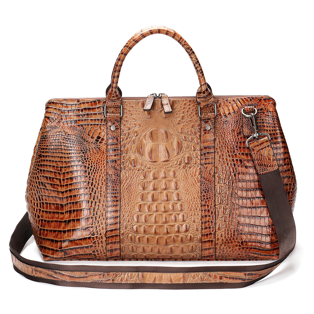 Unisex Genuine Cowhide Handbag New Crocodile Pattern Short Distance Luggage Bag_voghion.com
