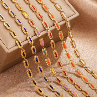 Colored oil dripping stainless steel chain Cuban chain men's and women's European and American necklace chain diy jewelry accessories loose chain