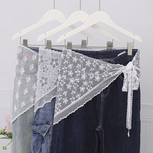 韩系叠穿白色蕾丝三角巾屁帘女2025新款氛围感绑带头巾显瘦半身裙