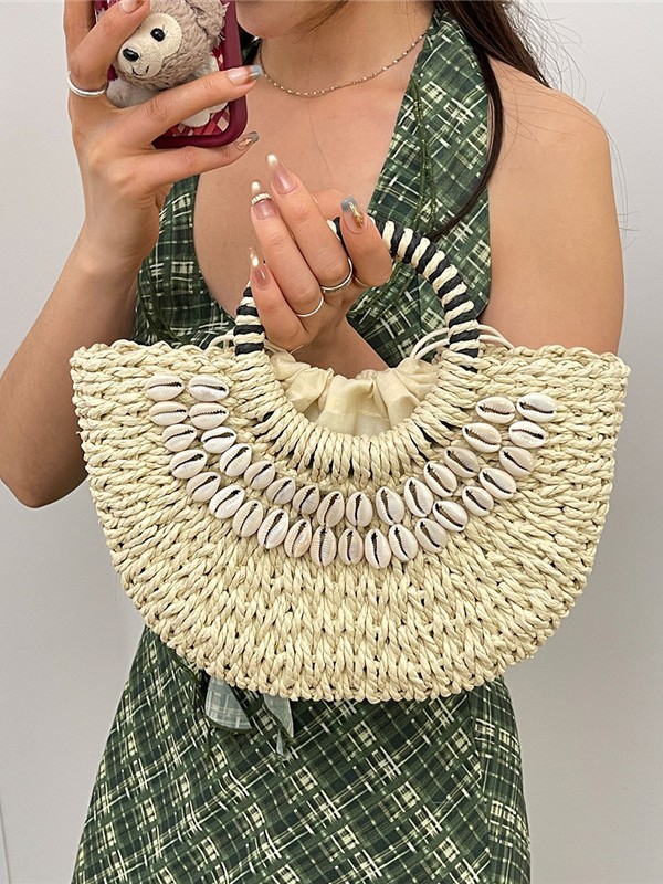 2026 nueva bolsa de tejido de paja de nicho de gran capacidad portátil bolsa de playa de playa bolsa de moda cesta de verduras bolsa de mujer