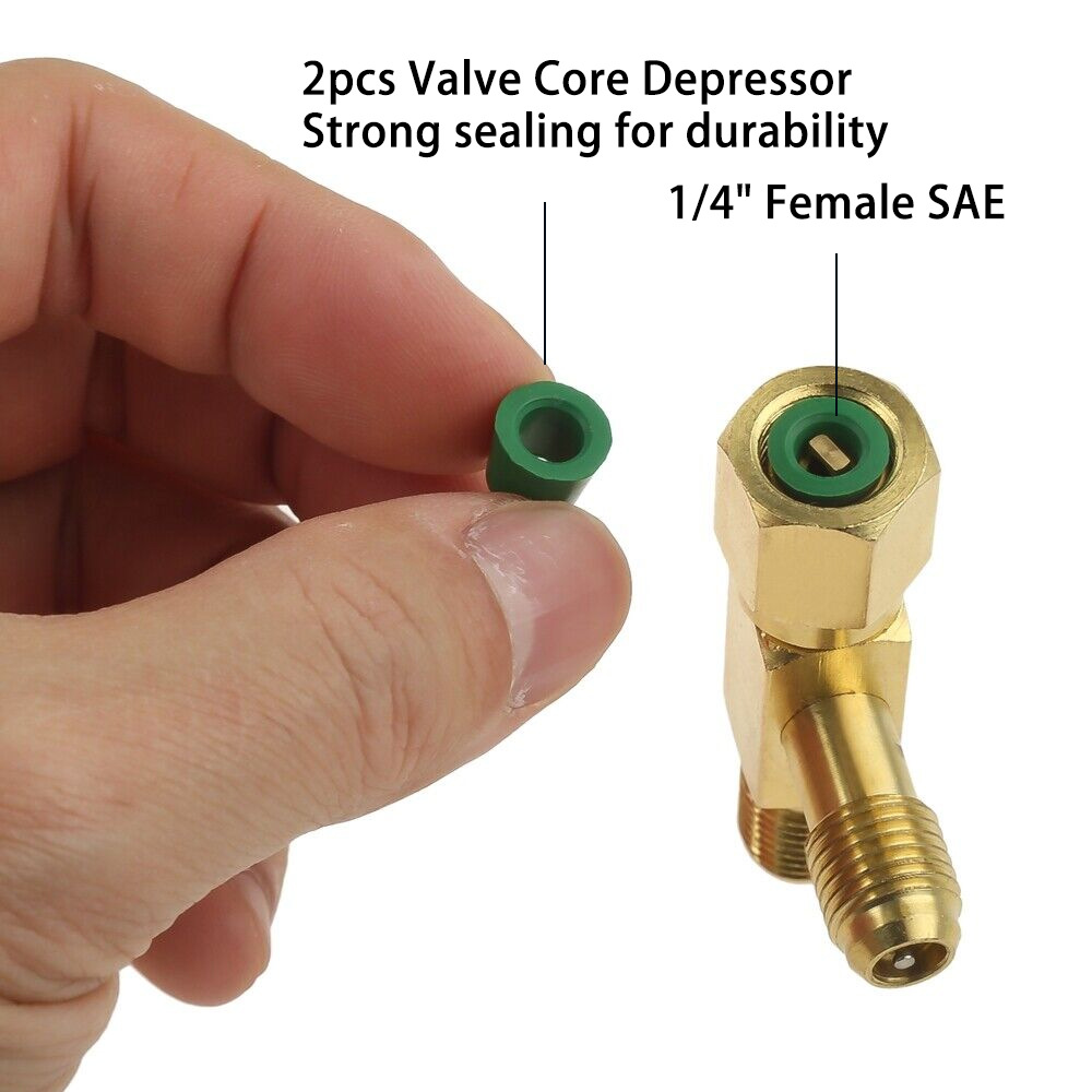 A Set of 1/4" Sae Valve Core Tee Adapter Air Conditioning Refrigeration Equipment Liquid Filler with Sealing Cap