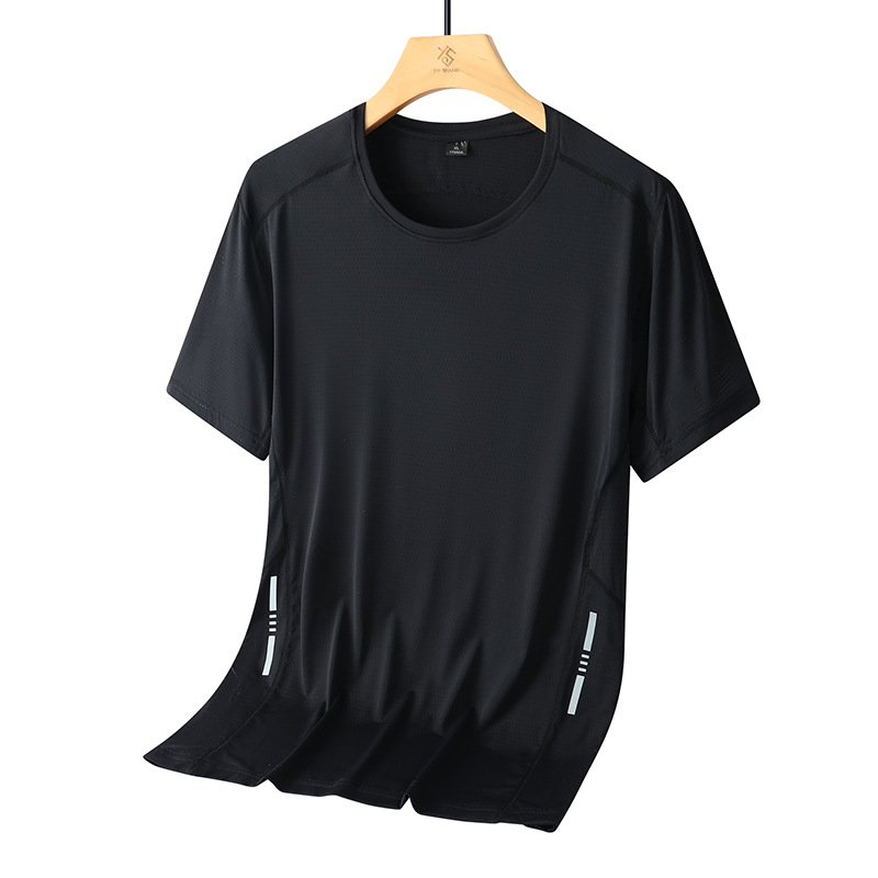 Camiseta de seda helada transfronteriza para hombre, estilo delgado de verano, talla grande, manga corta, ajuste holgado, para correr, deportes, camisa casual de aire acondicionado de manga corta.