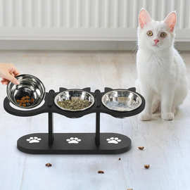 木质猫碗架宠物喂食器餐桌立式倾斜防滑狗狗饮水架可调节式喂食具