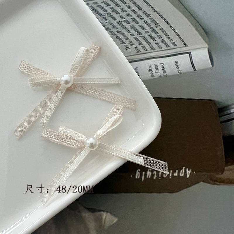 蕾丝欧根纱双层飘带蝴蝶结手工堆钻布艺网纱爱心蝴蝶结美甲饰品钻|undefined
