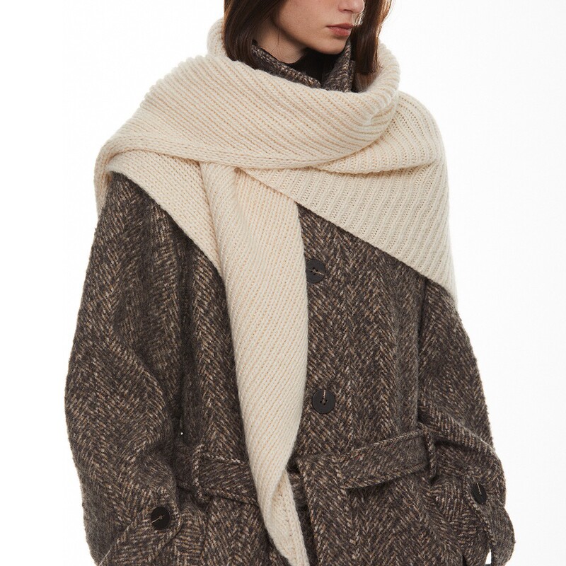 Triangular Neck Scarf Shawl with Wool for Cold Protection, Wool Blend, Retro, Warm and Versatile, Thick Stick Needle Cross-Border Wholesale