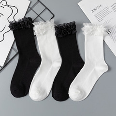 WhiteJK socks for girls, Instagram trendy, sweet Japanese Lolita school uniform, lace edge long socks, Lolita princess socks