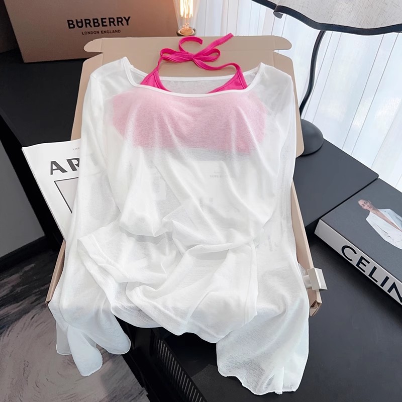 罩衫上衣女夏防晒衣薄纱外穿海岛明媚恤吊带两件套装