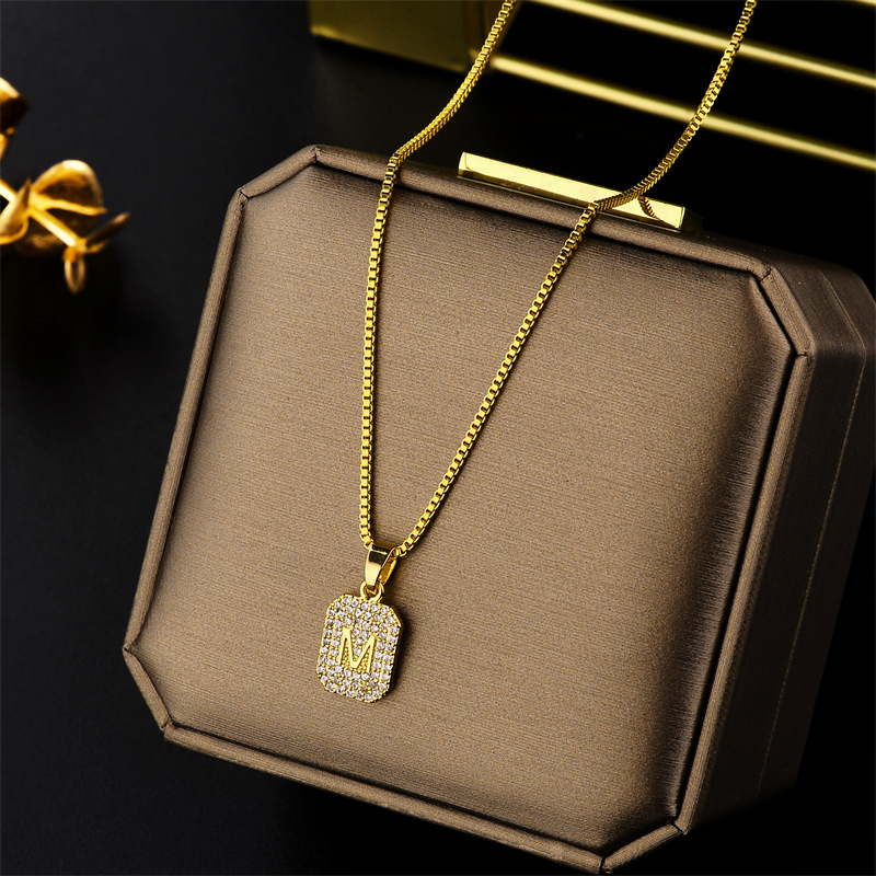 Exquisite Diamond Pendant Necklace With Titanium Steel Design, M Letter Neckchain, And Elegant Mesh Red Collar Chain_voghion.com