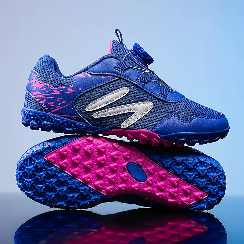 跨境工厂儿童透气足球鞋选纽扣魔术贴碎钉TF青少年学生户外训练鞋