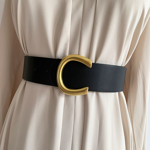 Cross-border retro belt women's decorative belt ins style women's wide belt black simple waist restraint slim waist seal trend