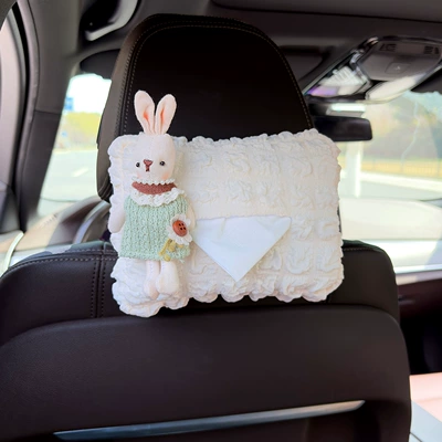 Box, Car Seat Back Tissue – Car tissue box/set - green-sweater-dress-rabbit-puff-tissue