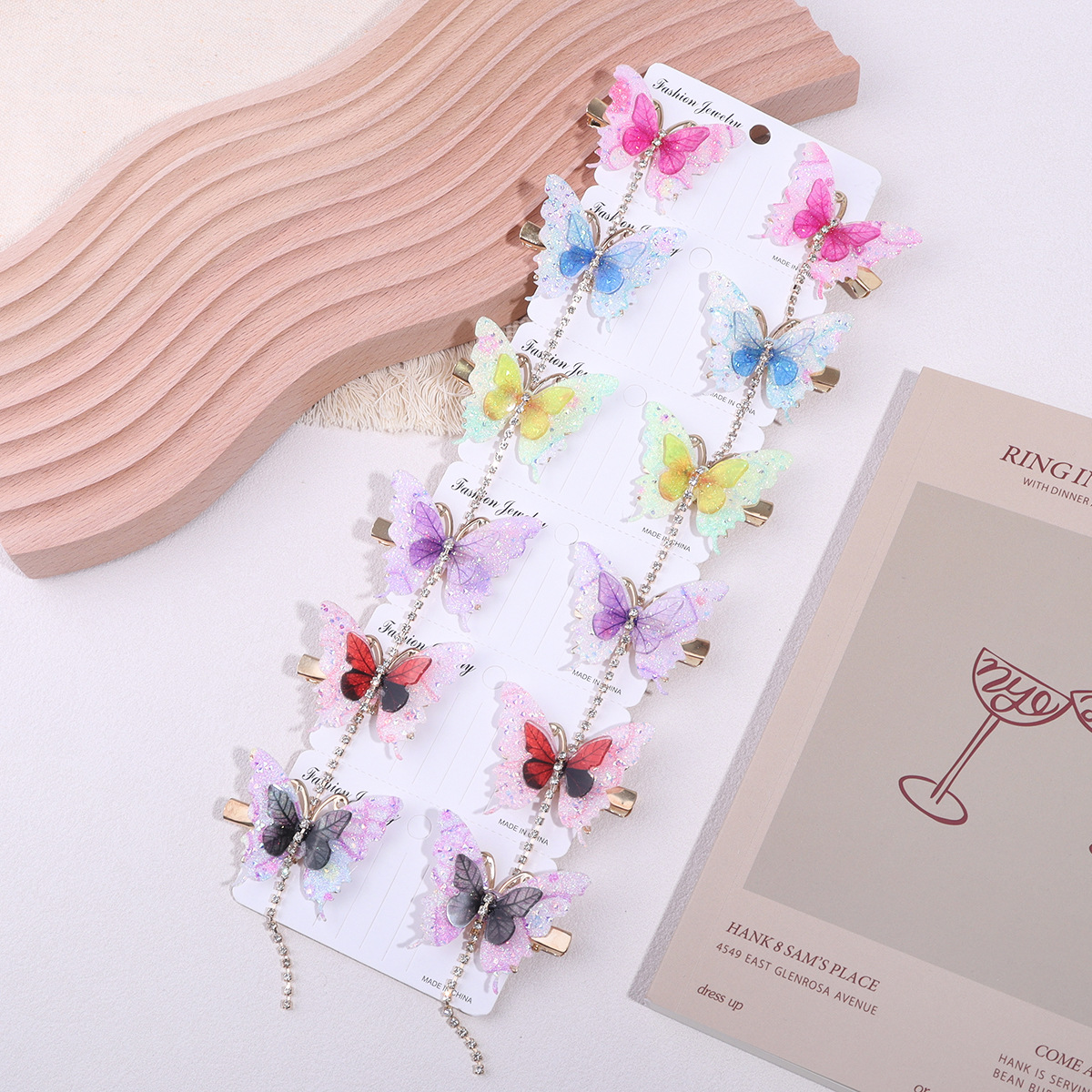2025 Cross-Border New Exquisite Glitter Sequin Butterfly Diamond Chain Bangs Clip High-End Exquisite Heavy-Duty Hair Accessories