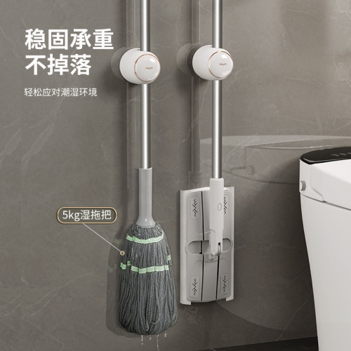 Mop hook hanger free of punching wall-mounted bathroom mop storage rack adhesive strong fixed buckle broom clip
