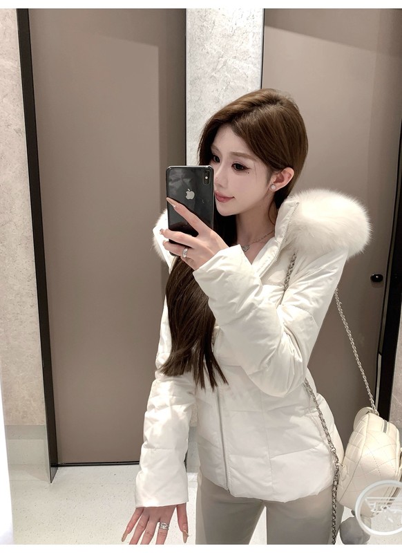 2025短款收腰羽绒棉服女冬季新款修身显瘦连帽毛领小个子棉衣外套|undefined