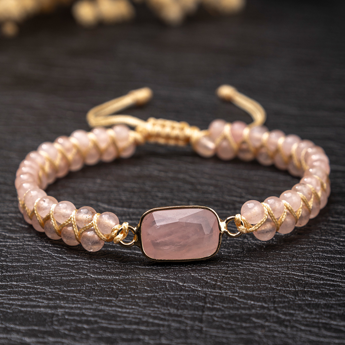 로즈 쿼츠 스퀘어 팔찌