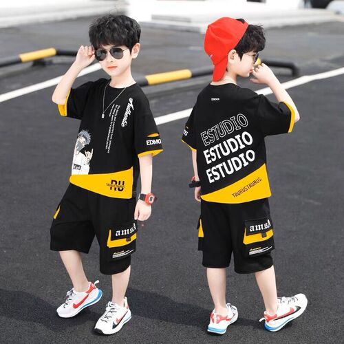 Children's Summer Set  New Arrival Summer Medium and Large Children's Clothes Korean Style Short Sleeve Summer Version Stylish Internet Celebrity Trendy