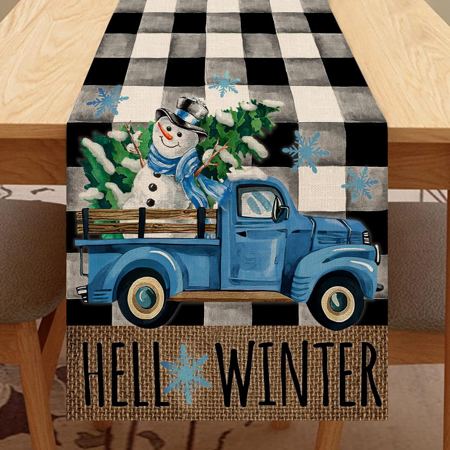 Transfronterizo 2024 Amazon nuevo invierno Navidad muñeco de nieve flocos de nieve lino tabla bandera de mesa mesa mesa de comedor bandera de té image 11