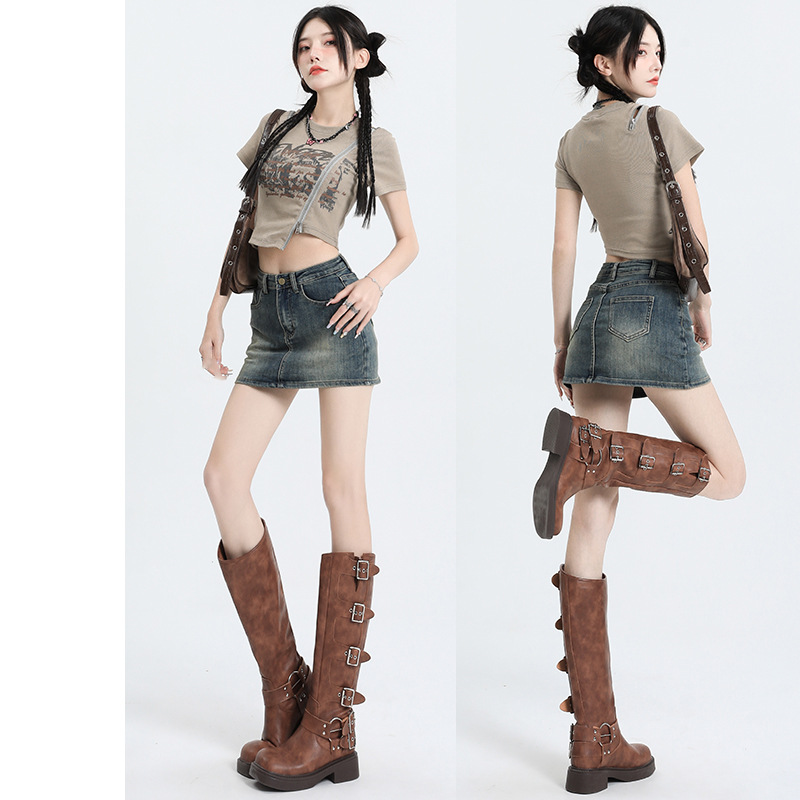 Retro summer denim skirt