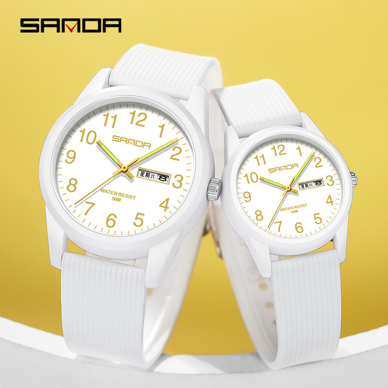 Sanda Live Explosions Quartz Watch Couple Small Dial Double Calendar Waterproof Watch Student Simple All-Match Wristwatch