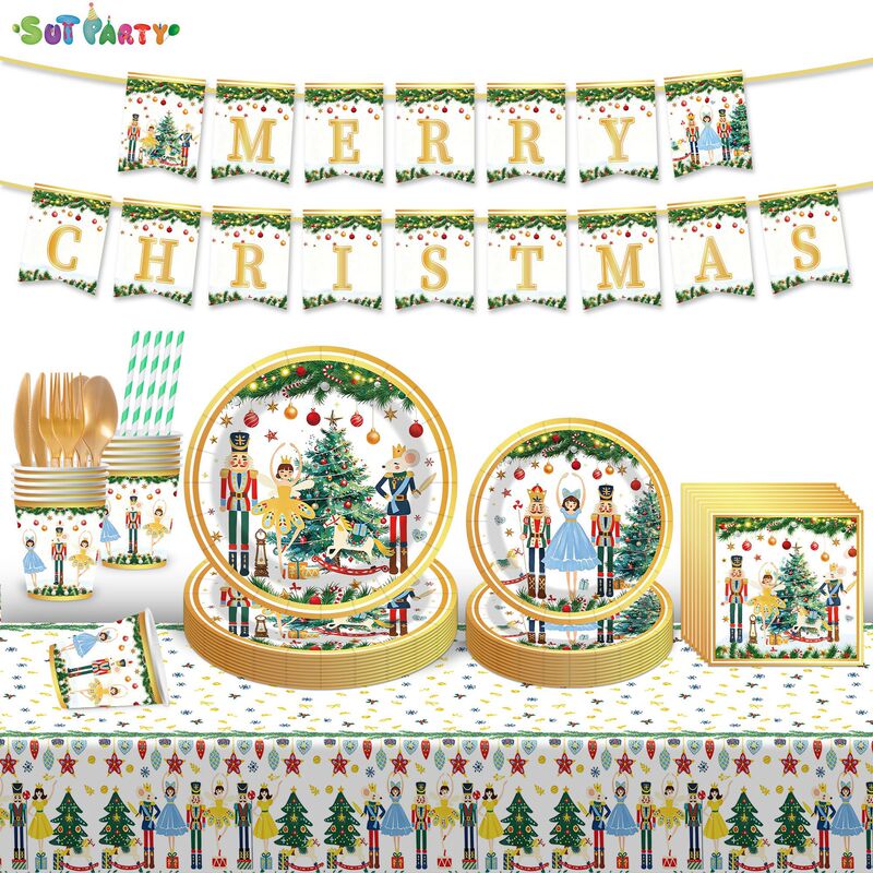 Nutcracker Christmas Themed Birthday Party Set Decoration Disposable Paper Plates Paper Cups Paper Napkins Tableware