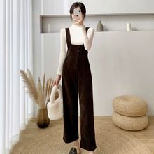 时尚减龄背带阔腿裤套装女秋冬法式灯芯绒连体裤名媛小个子两件套