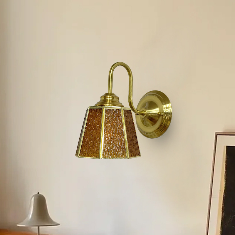 Lámpara de soldadura hecha a mano francesa retro estilo americano de cabecera de cama decoración de pasillo de comedor de arte de colores lámpara de pared de vidrio