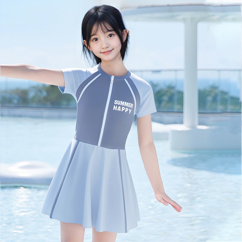 Estilo caliente traje de baño para niños grandes para niñas de una pieza linda princesa falda rosa moda bóxer entrenamiento traje de baño de aguas termales al por mayor