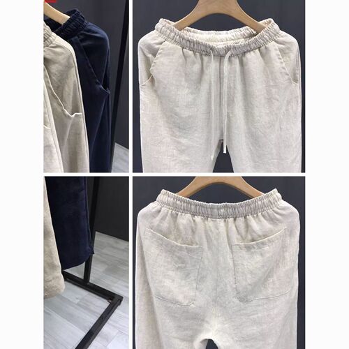 Linen pants men's summer thin breathable cotton and linen pants 2024 new casual pants straight loose men's pants quarter pants