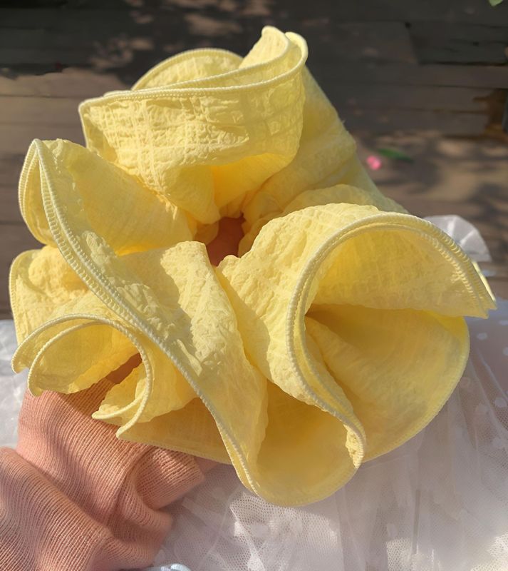 柏林落日~ 韩系黄色条纹大肠发圈女高级感发饰法式丸子头超大头绳|undefined