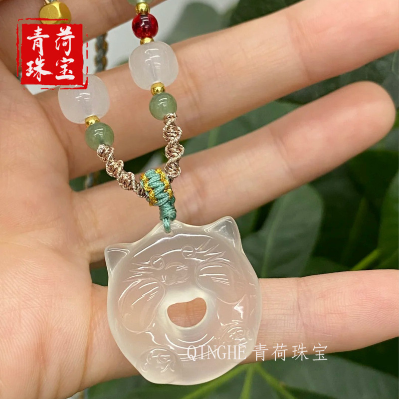 天然冰种玛瑙佛公吊坠高冰白玛瑙祥云锁大树叶平安扣项链玉石挂件|undefined