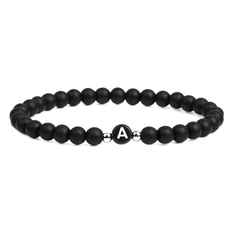 Comercio exterior transfronterizo Amazon 6mm negro esmerilado piedra pulsera europeo y americano 26 letras inglesas pulsera con cuentas fabricante