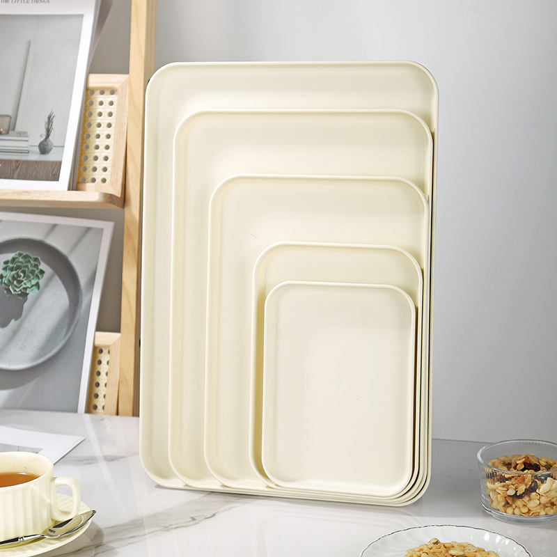 Cross-Border Cream-Colored Plastic Tray for Home Use in the Living Room to Display Snacks, Dried Fruit Tray, Rectangular Food Preparation Tray Wholesale