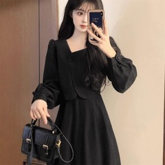大码法式复古赫本风红色连衣裙女秋冬微胖mm收腰显瘦敬酒礼服长裙