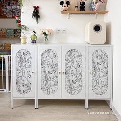 加厚轻奢铁艺餐边柜家用双开门橱房收纳茶水柜出租房阳台储物柜子
