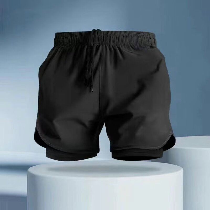 Popular Double-Layer Shorts, Swimming Trunks, Boxer-Style Fitness Men's Cross-Border Sports Loose-Fitting Anti-Embarrassment Running and Swimming Shorts, Customizable