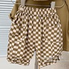 CHAO Texture ~2022 the republic of korea men and women Chessboard grid pocket Five point pants baby Color matching lattice shorts