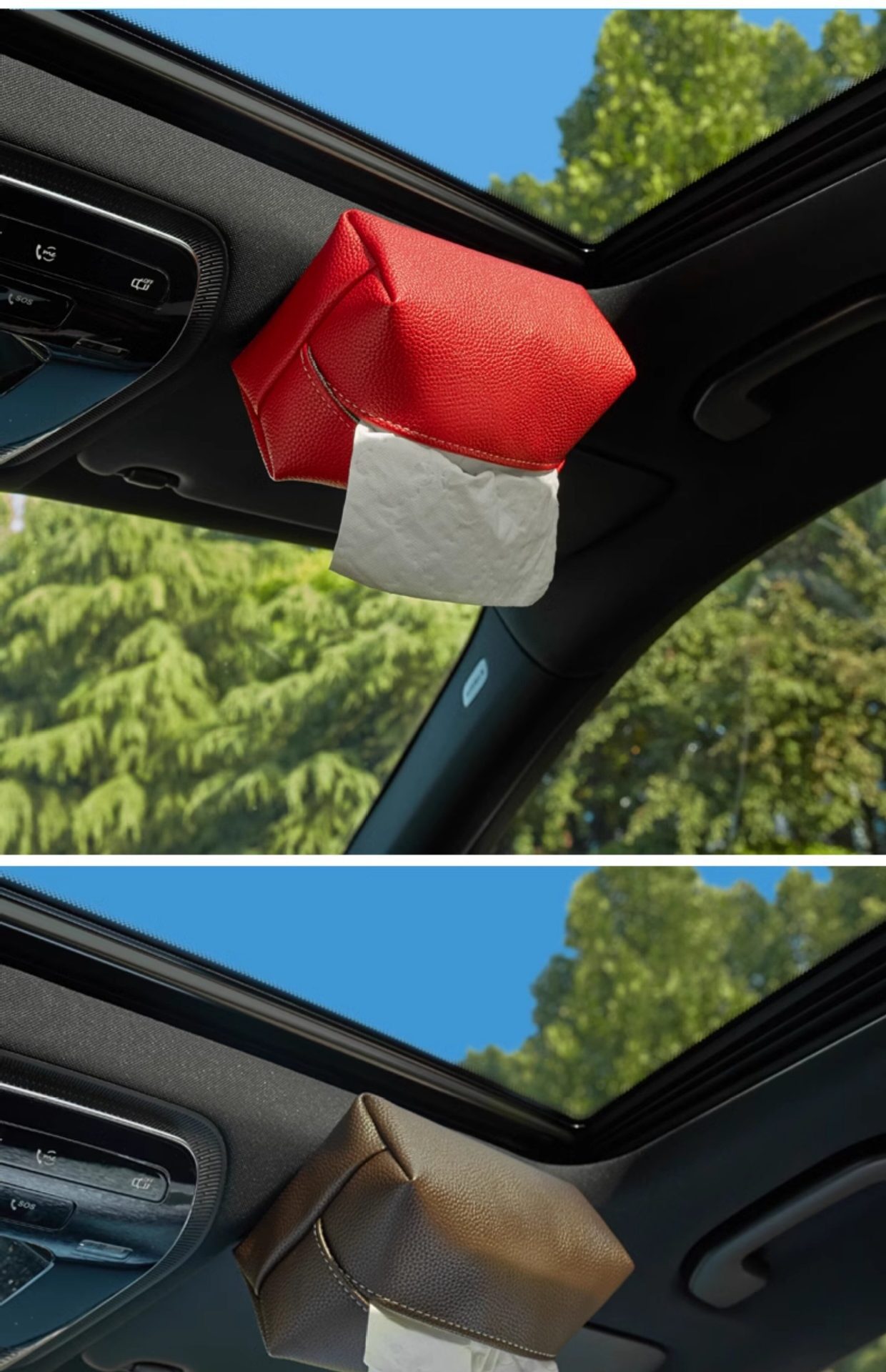 Popular magnetic car roof tissue box, automatic ceiling-mounted tissue box for car sunroof, tissue pack gadget