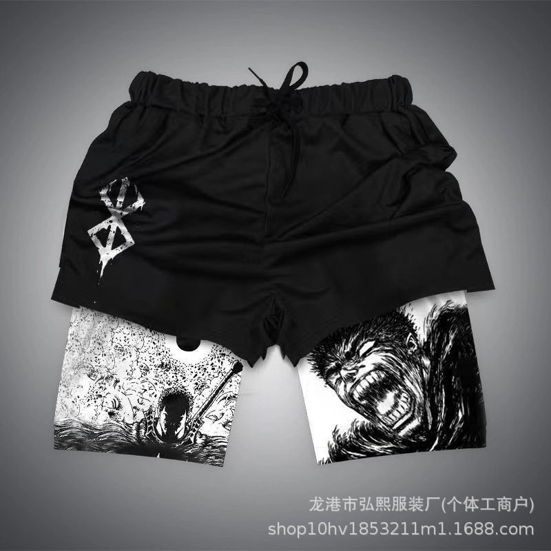 2025 New Summer Men's Summer Trendyy Shorts 3D Digital Printing Animation Series Double-Layer Beach Pants