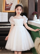 女童白色公主裙夏季新款小女孩洋气花童蓬蓬纱连衣裙儿童裙子